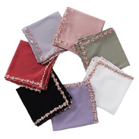 Hijab Chiffon Baru dengan Renda Bunga Kecil dan Hiasan Manik-Manik - Kerudung Persegi 90cm untuk Wanita, Pelindung dari Sinar Matahari