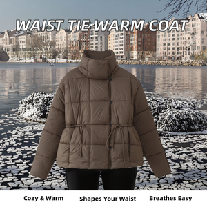 Manteau matelassé chaud rétro à col mandarin, nouvelle collection automne/hiver 2026, tendance, épais, tissé, respirant, personnalisable, avec ceinture ajustable à nouer - Product Image 2