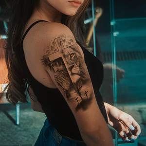 Autocollant de <span class=keywords><strong>tatouage</strong></span> temporaire imperméable de taille moyenne pour la moitié du bras, Anubis, Égypte ancienne, chien, Roma, <span class=keywords><strong>horloge</strong></span>, œil, <span class=keywords><strong>d</strong></span>écoration corporelle pour le bras entier - Product Image 4