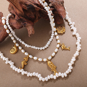 Collar con Dijes de Perlas Chapadas en Oro y Colgantes de Animales, Joyería de Cadena con Cuentas de Estilo Vintage para Regalo Unisex - Product Image 1