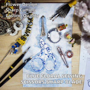 Charmkey Blue <b>Floral</b> Pattern Embroidery & Sewing <b>Scissors</b> Stainless Steel Sharp Blade Zinc Alloy Handle 9CM - Product Image 2