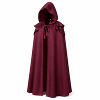 Mittelalterlicher Kapuzenumhang mit Spitze für Damen, Burgunderrot, Viktorianisches Gotisches Halloween-Kostüm, Exquisite Spitzenstickerei, Mehrschichtig