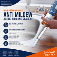 Scellant silicone acétique anti-moisissure haute performance, durcissement acide, étanche, résistant aux UV et aux intempéries pour le calfeutrage de cuisines et salles de bain