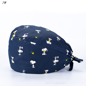 Nuevo estilo 100% algodón salón de belleza Pet <span class=keywords><strong>Hospital</strong></span> Scrub sombreros dentista enfermera gorra patrón impreso gorra quirúrgica con botón y corbata - Product Image 5
