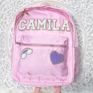 Mochila escolar de nailon <span class=keywords><strong>para</strong></span> mujer, bolsa de viaje con <span class=keywords><strong>parches</strong></span> de letras personalizadas, Color sólido, con monograma, venta al por mayor - Product Image 1