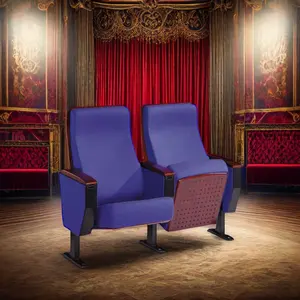Auditorium Theater Furniture Blue Fabric Public Cinema Chair with Writing Board and Armrest for Schools and Cinemas