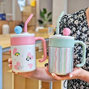 Bouteille d'eau isotherme en céramique pour femme avec paille et compartiment à thé, idéale pour le bureau, été 2025 - Product Image 2