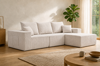 Canapé modulaire en forme de L en velours côtelé beige, extensible et convertible pour salon d'appartement