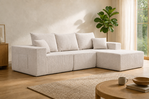 Modulares L-förmiges Beige Cord-Ecksofa Erweiterbar & Umwandelbar für Apartment-Wohnzimmer - Product Image 4