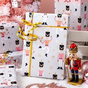 Yarcony Pink Nutcracker Christmas Wrapping <b>Paper</b> 30x100 Feet Reversible Metallic Foil Gift <b>Wrap</b> for Holiday Packaging - Product Image 2