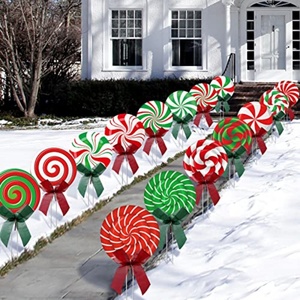 Décorations de Noël d'extérieur Joyeux Noël, Panneaux de jardin en PP à carreaux rouges et noirs, avec piquets - Product Image 5