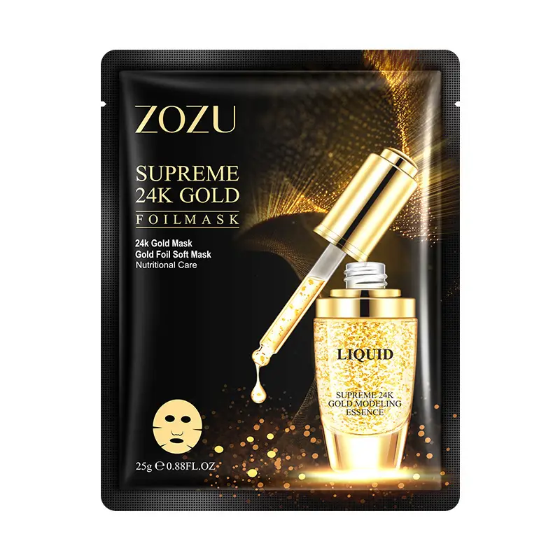 Zozu Facial de marca própria Novo produto atacado hidratante anti-idade branqueador máscara facial de ouro 24K para cuidados com a pele