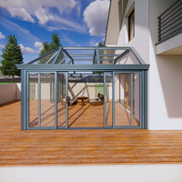 Véranda Moderne Personnalisée à Toit Polygone en Aluminium et Verre, Rétractable, Écologique, Alimentée par Énergie Solaire, pour Chambre, Cuisine, Hôtel