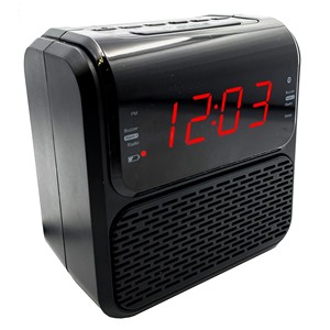 Radio-réveil numérique de bureau au design moderne avec fonction de répétition, minuterie de sommeil programmable, affichage LED rouge - Product Image 1