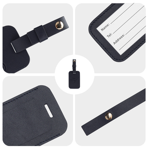 PU Leather Luggage Elegant Black PU Leather Luggage Tag Adjustable Metal Fastener <b>Strap</b> Travel <b>Suitcase</b> Name Tag - Product Image 3