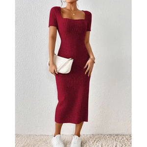 ชุดเดรสทำงานลำลองแฟชั่นสำหรับผู้หญิง ขายส่ง แขนสั้น สวมใส่สบาย สีพื้น ผ้าถัก ระบายอากาศได้ดี ซักได้ คุณภาพสูง - Product Image 5