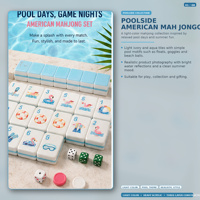 Tuiles de Mahjong américaines en acrylique épais à trois couches, thème bord de piscine, base bleu aqua, décoration flottante pour piscine, couleur claire