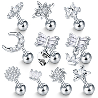 Steel Tragus Helix Piercing Earring 16G Women Zircon Moon Star Cartilage Stud Piercings Earring Sexy Jewelry