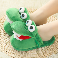 Chaussons en peluche en forme de crocodile, design d'anime de dessin animé, chauds, antidérapants, en coton PP, chaussures d'intérieur d'hiver, cadeau pour enfants