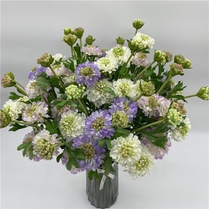 Fleurs artificielles de Scabiosa blanches et violettes à 3 têtes de haute qualité, fleurs de Cyclobalanopsis en soie pour arrangements de mariage - Product Image 4
