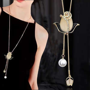 Collana Lunga con Cuore in Lega, Catena per Maglione, alla Moda e Versatile, Autunno Inverno, con Nappa di Cristallo, Gioiello Placcato Oro, Ciondolo per Abiti - Product Image 5