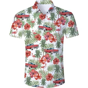 Fitspi kaus pantai baru pria, kancing bawah pola 3D lucu Hawaii liburan musim panas