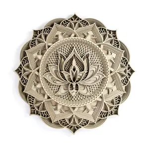 Factory Custom Mandala Ideas Laser Cut Wood 3D Mandala Lotus Wall Art