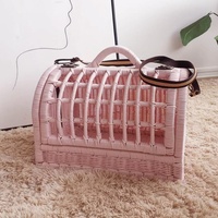Sac de transport pour animaux de compagnie en rotin indonésien tressé, respirant, sac à dos à bandoulière unique, sac de voyage pour chat, capacité de 7,5 kg, cage pour animaux de compagnie entièrement faite à la main