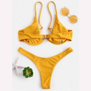 Bikini Personalizado de <span class=keywords><strong>2</strong></span> Piezas Marrón con Escote en V para Mujer, Atado al Cuello y con Cordones, Traje de <span class=keywords><strong>Baño</strong></span> de Triángulo con Almohadillas para el Pecho y Estampado para la Playa - Product Image 2