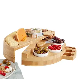 Tabla de Tapas giratoria compacta para queso, bandeja giratoria para servir, de madera