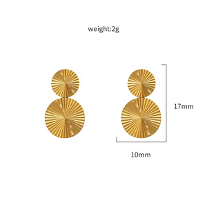 Geometric Stud Earrings Gold Round Fan Pattern Stainless Steel Party Jewelry Women's Fashion - Product Image 4