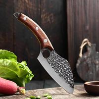 Set pisau dapur tempa buatan tangan, 3 pisau koki profesional baja tahan karat karbon tinggi untuk berburu memasak daging BBQ kulit