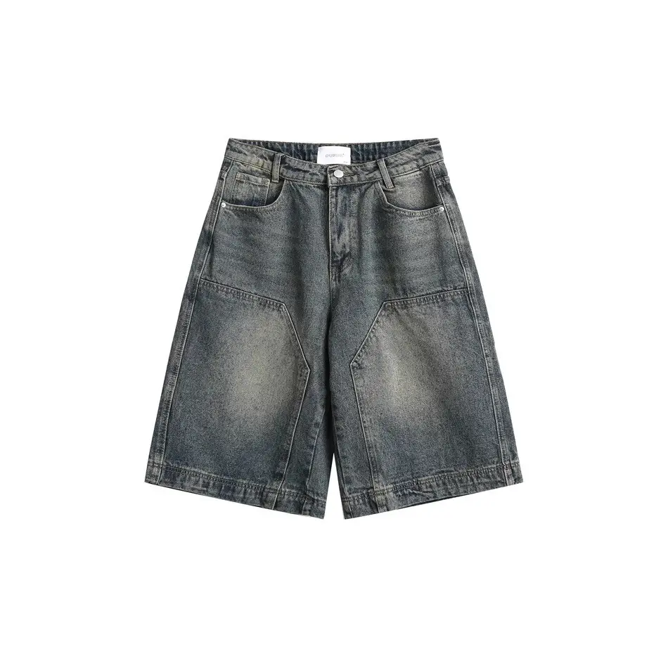 Shorts jeans masculinos de cinco pontos rasgados, vintage, de lavagem desgastada