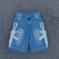 Shorts en jean amples en coton avec logo appliqué personnalisé OEM ODM, délavage vintage, longueur genou, broderie, respirants