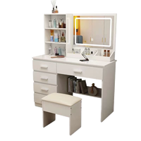 Miroir sur pied blanc moderne et mobile avec éclairage à 3 modes de couleur, coiffeuse avec tiroirs pour chambre à coucher