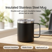 Mug à café en acier inoxydable 12 oz sans BPA, revêtement poudré, double paroi sous vide, garde au chaud/au froid 6-12 heures, camping, bureau