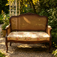 Canapé Chesterfield en cuir de style européen antique français, sectionnel, avec cadre en bois sculpté doré, deux places, rembourrage en éponge, pour salon