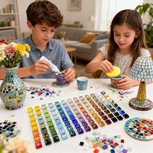 24 Colores, 1100 Piezas de Azulejos de Mosaico Mixtos para Kit de Manualidades de Mosaico DIY. Mosaicos de Cristal Cuadrados de 1 cm de Colores para Posavasos DIY. - Product Image 5