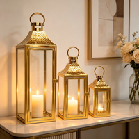 Lanterne en verre en acier inoxydable, porte-bougie décoratif, compatible avec les lumières LED pour mariage, patio, décoration de la maison