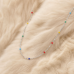 Collier en chaîne d'argent avec perles colorées, élégant pour femme, usage quotidien, personnalisable, fabrication OEM/ODM, vente en gros - Product Image 2