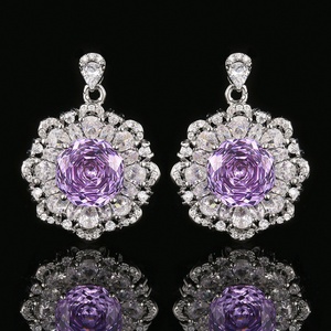 Fashion Jewelry Eco-friendly Copper 12-10mm Purple Zircon Jewelry Flowers Design Necklace <b>Set</b> for Women Romantic Bridal Style - Product Image 5