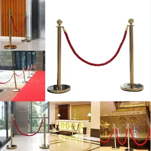 Alta Qualidade Casamento Red Carpet Sphere Top Retrátil Barreira Inoxidável Posts Fila Linha Multidão Controle Stanchion Red Twist Rope