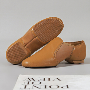 Women's Leather Jazz <b>Dance</b> Shoes Children Soft Sole Jazz Sneakers Stretch Mesh Side with Split Sole & Low <b>Heel</b> - Product Image 2