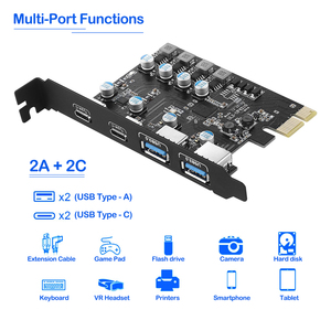 PCIe X1 to 2 Port USB 3.0 Type-A + 2 Port Type-C Expansion Card, SuperSpeed for Desktop PC Compatible with PCIe X1/x4/x8/x16 - Product Image 4