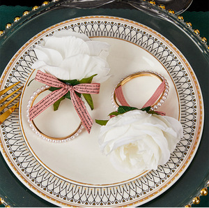 Anneaux de serviette perle Rustique Rose Anneaux de serviette Fleur Porte-serviettes pour la fête des mères, <span class=keywords><strong>mariage</strong></span>, dîners, fêtes Décoration de table - Product Image 4