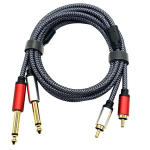 Cavo da 2RCA a <span class=keywords><strong>1</strong></span>/<span class=keywords><strong>4</strong></span>, cavo di interconnessione Audio doppio da <span class=keywords><strong>1</strong></span>/<span class=keywords><strong>4</strong></span> pollici t a doppio centro Stereo, guscio in rame placcato oro 2X 6.35mm - Product Image 1