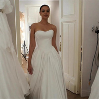 Robe de mariée en satin LY-WD0166 pour femme, corset orné de perles, décolleté cœur, épaules dénudées, grande taille, sans manches, pour la mariée