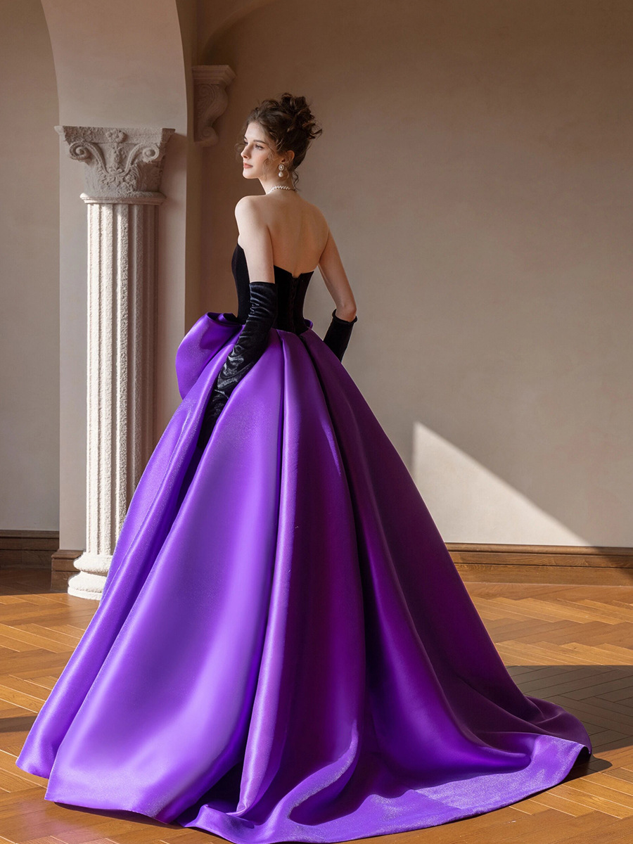 Black Velvet & Pink Satin A-line Prom Gown For Women Black Velvet & Pink Satin A-line Prom Gown For Women