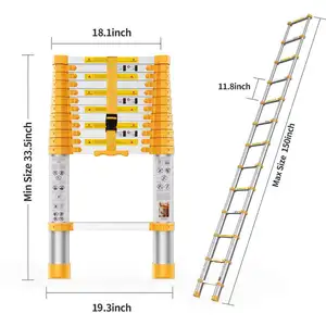 3.8m Retractable Single Telescopic Ladder one side step single aluminium alloy telesteps telescopic ladder