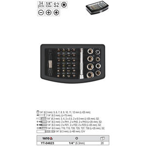 Yato Socket Set 1/4 In Hex Phillips Pozidriv Torx Slotted Automotive Repair <b>Kit</b> - Product Image 1